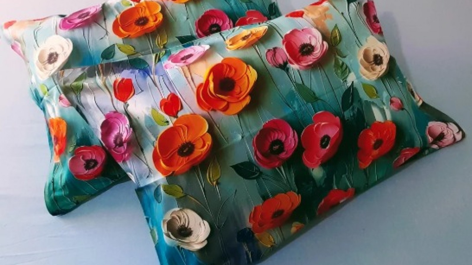 3D BASKI GELİNCİK DESEN 2'Lİ YASTIK KILIFI 50x70